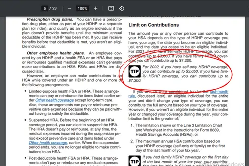 HSA contribution limit for 2022