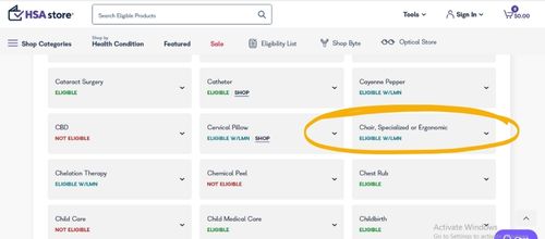 HSA store Eligibility for ergonomic chair